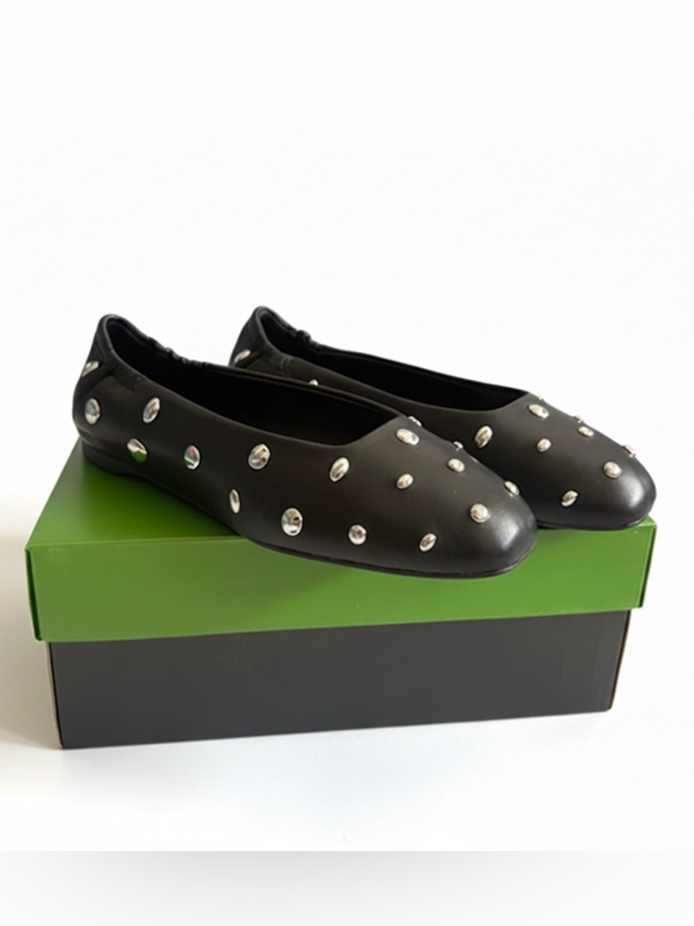 Kate Spade Black Studded Ballet Flats Women’s Size 7 Leather Chic Classic Shoes